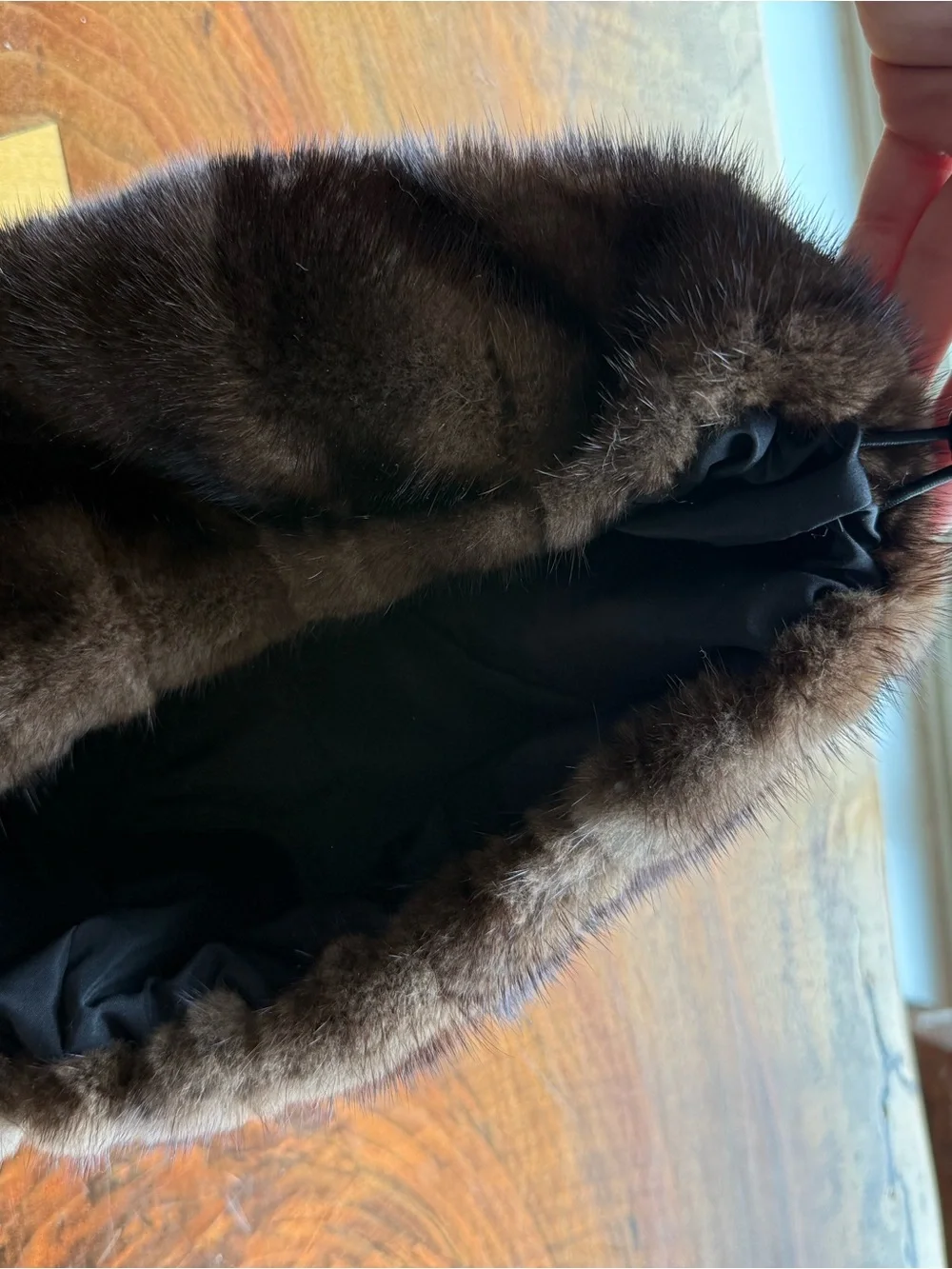 Modern Brown Mink Fur Beret Hat With Tightening Cord, Like New